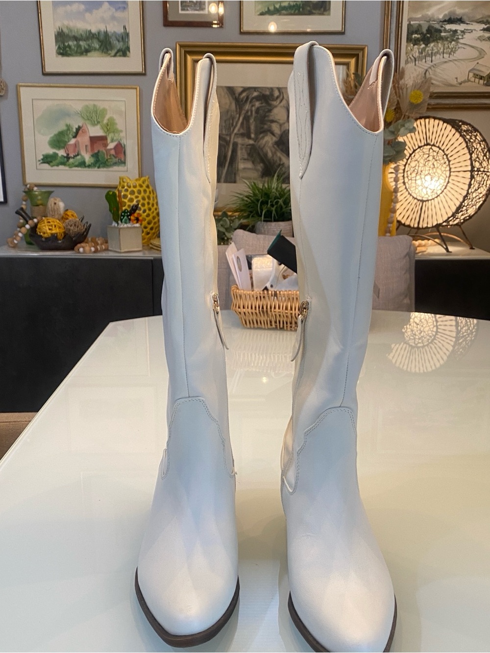 BP. Willa White Leather Tall Western Cowgirl Boots Size 7 NWOB